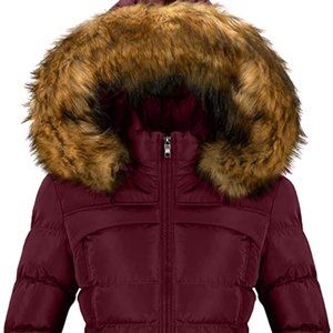 NEW CHERFLY Women's Cotton Winter Coat Thick Warm Long with Fur Trimmed Hood Med